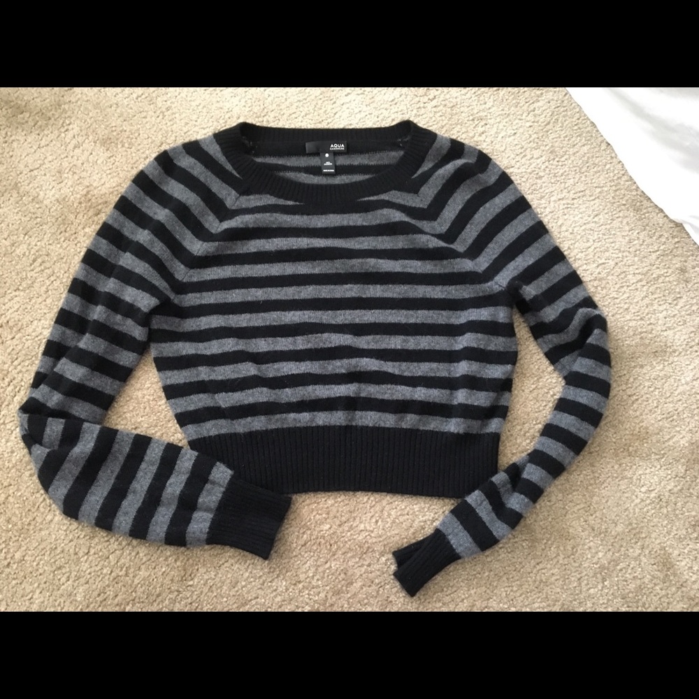Aqua Brand Cropped 100% Cashmere Sweater